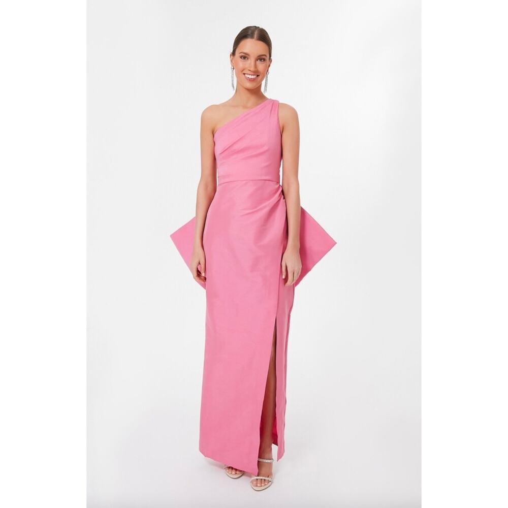 NWT Rachel Gilbert Pink Marco Gown Maxi Gala Formal Black Tie Bow Dress Size 2